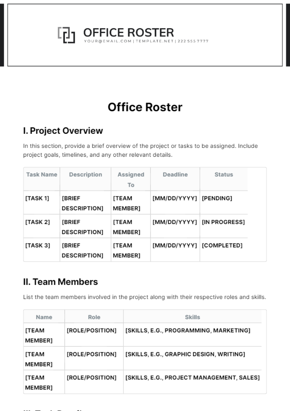 Office Roster Template - Edit Online & Download