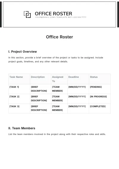 Free Office Roster Template to Edit Online