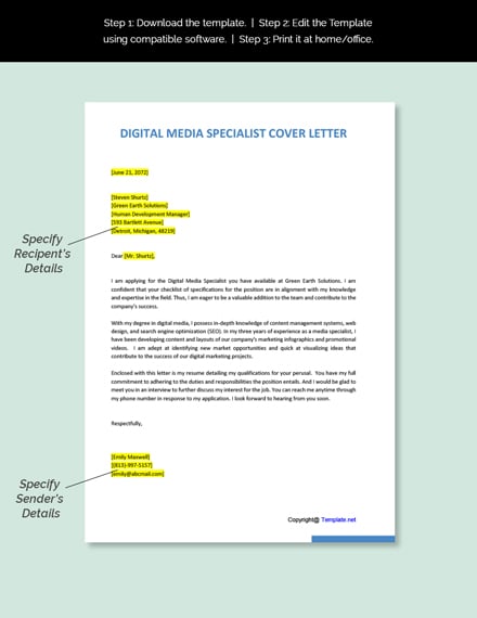 Digital Media Specialist Cover Letter Template
