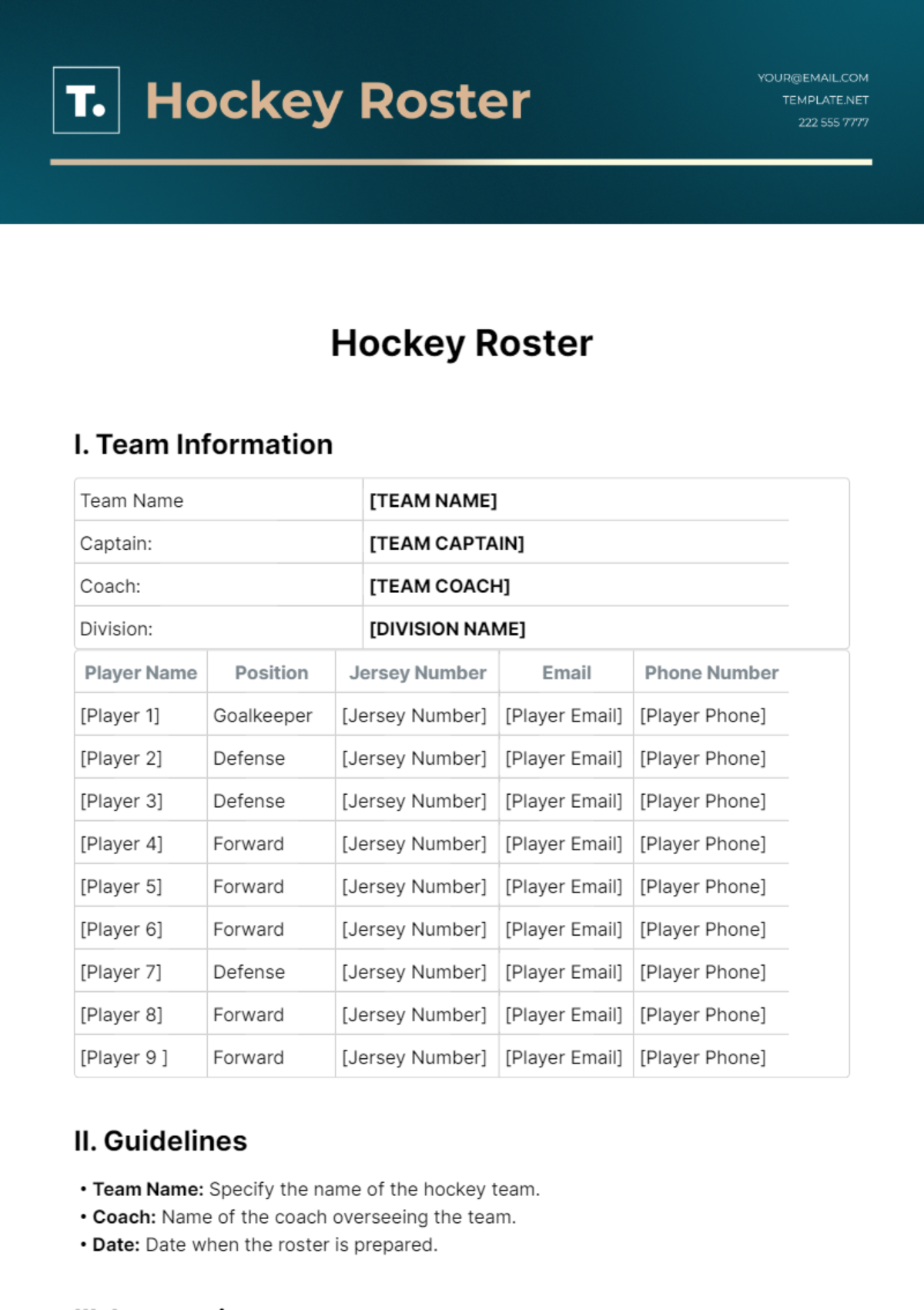 Hockey Roster Template