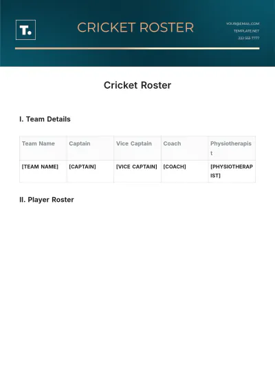 Free Cricket Roster Template to Edit Online