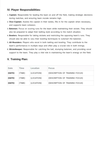 Free Cricket Roster Template to Edit Online