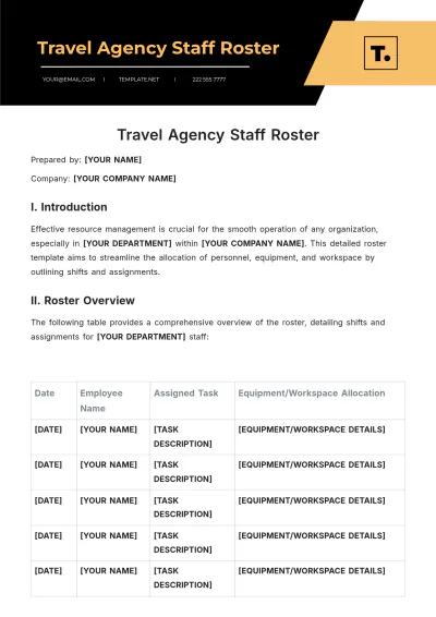 Free Travel Agency Staff Roster Template to Edit Online