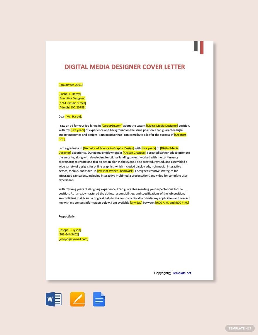 Digital Media Designer Cover Letter Template