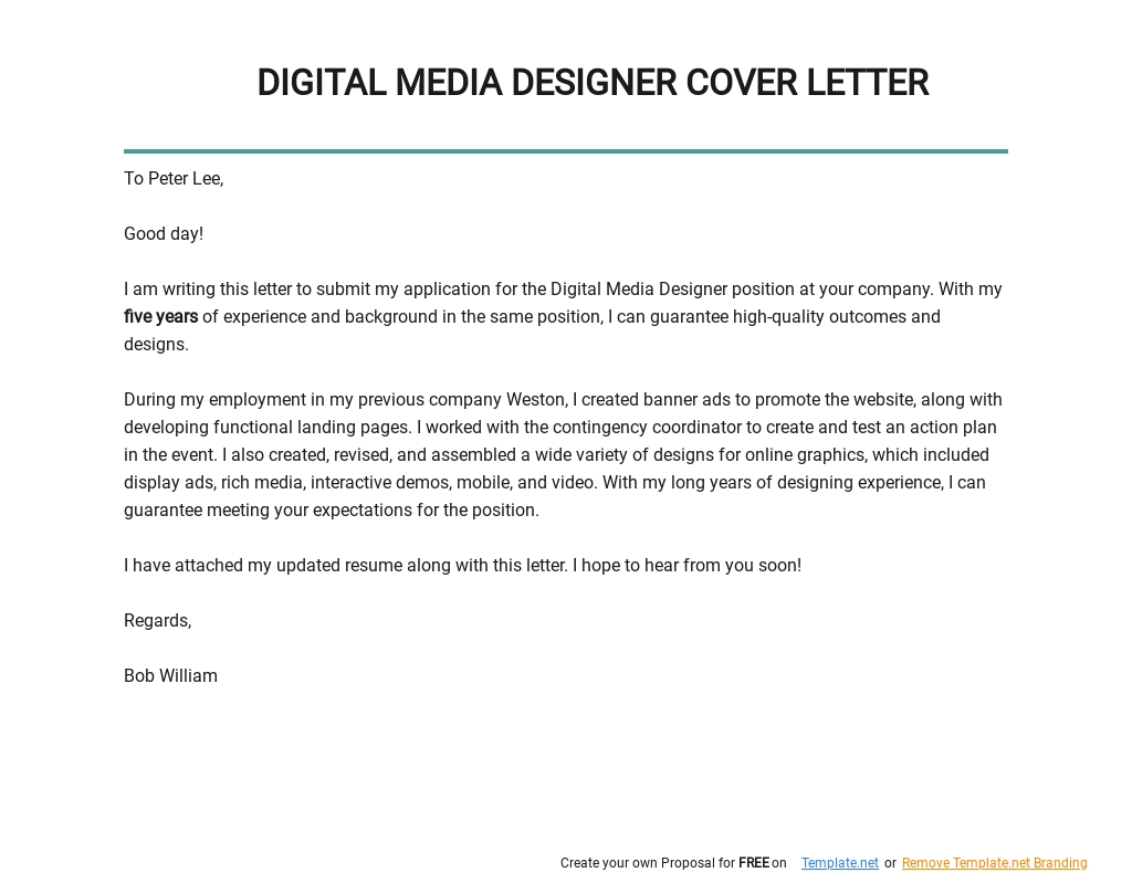 social media designer cover letter