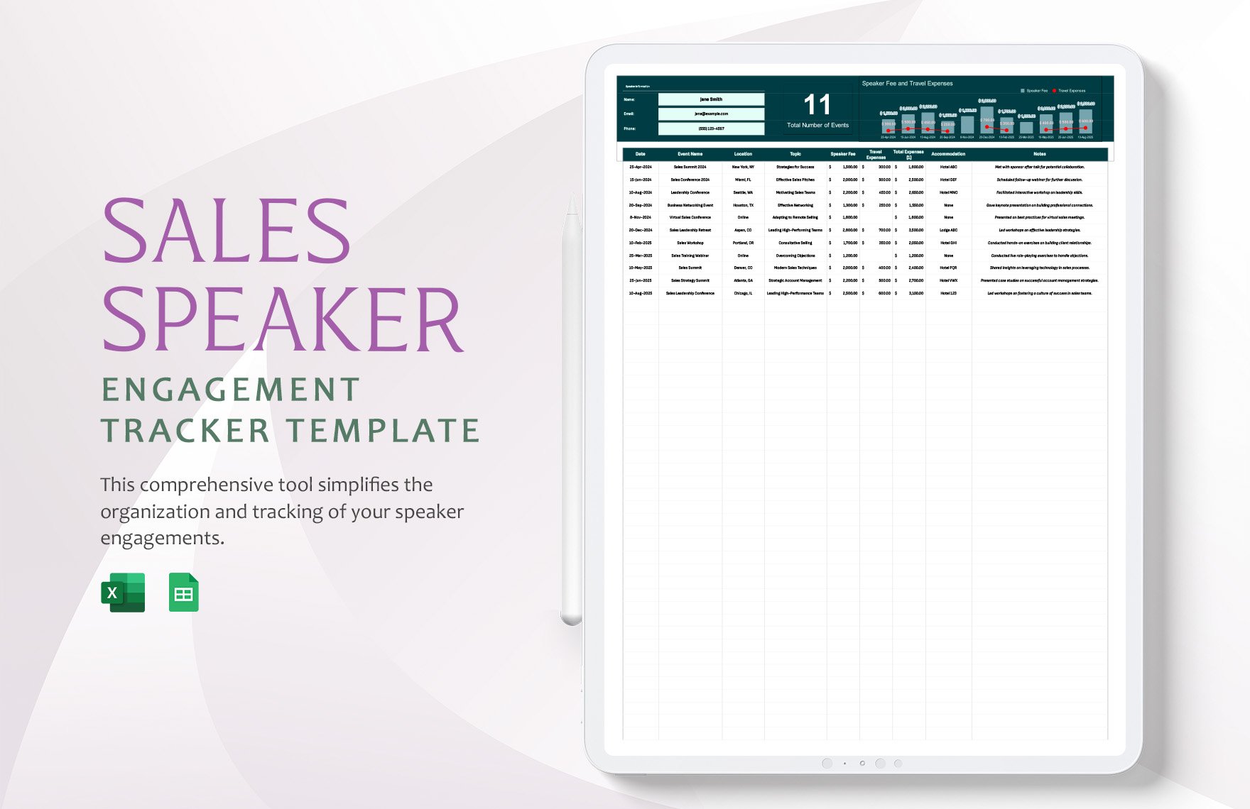 Sales Speaker Engagement Tracker Template in Excel, Google Sheets