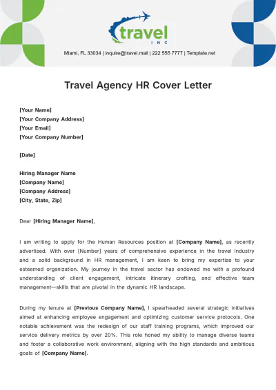 Free Travel Agency HR Cover Letter Template to Edit Online