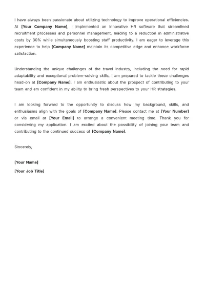 Free Travel Agency HR Cover Letter Template to Edit Online