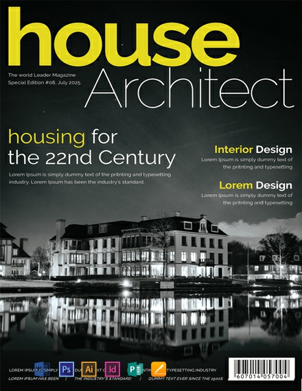 Architecture Magazine Cover Page Template - Illustrator, InDesign, Word, Apple Pages, PSD