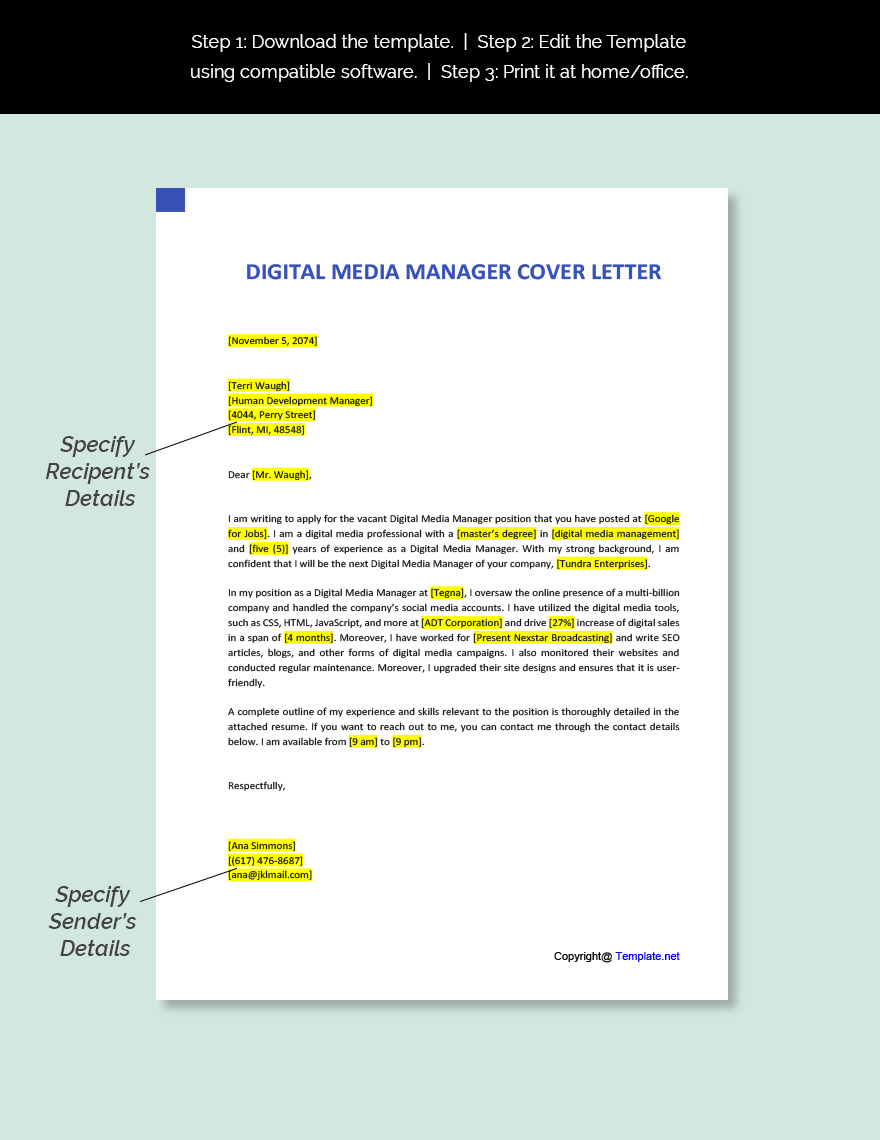 Digital Media Manager Cover Letter
