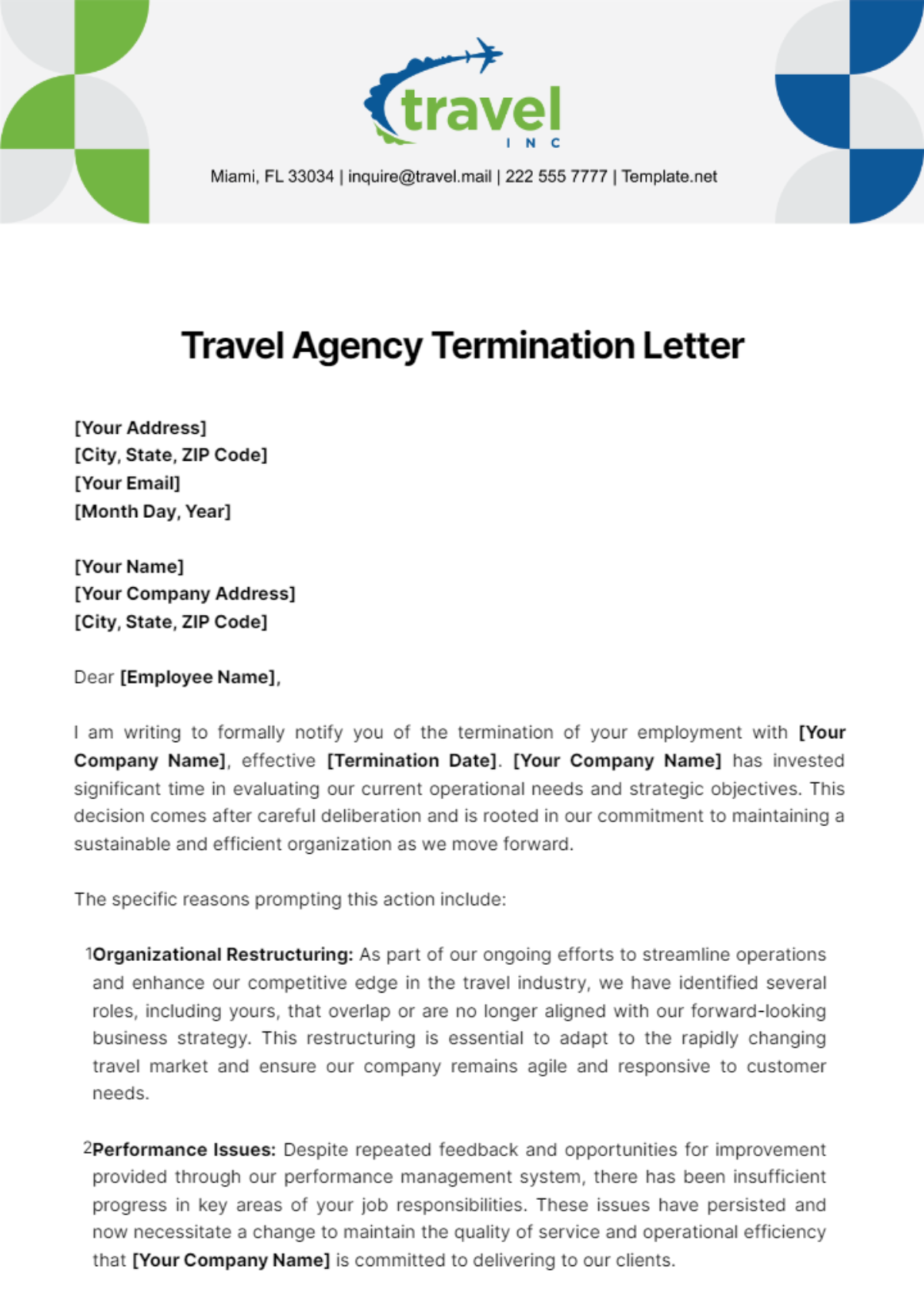 Travel Agency Termination Letter Template