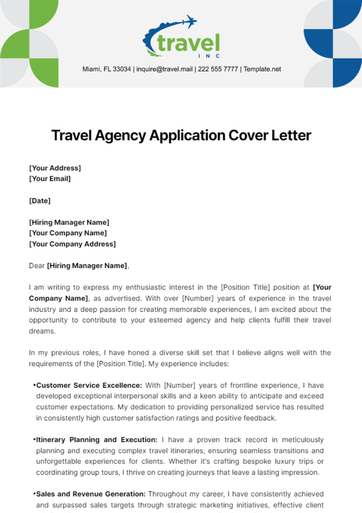 Travel Agency Application Cover Letter Template