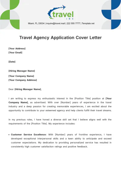 Free Travel Agency Application Cover Letter Template to Edit Online