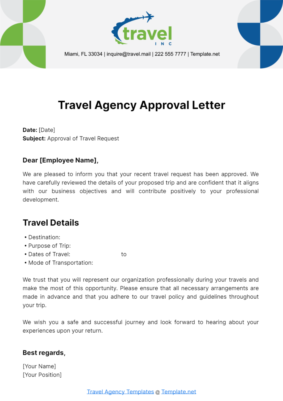 Travel Agency Approval Letter Template