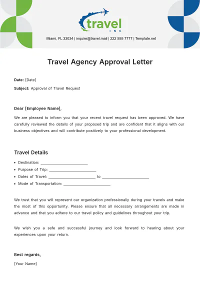 Free Travel Agency Approval Letter Template to Edit Online