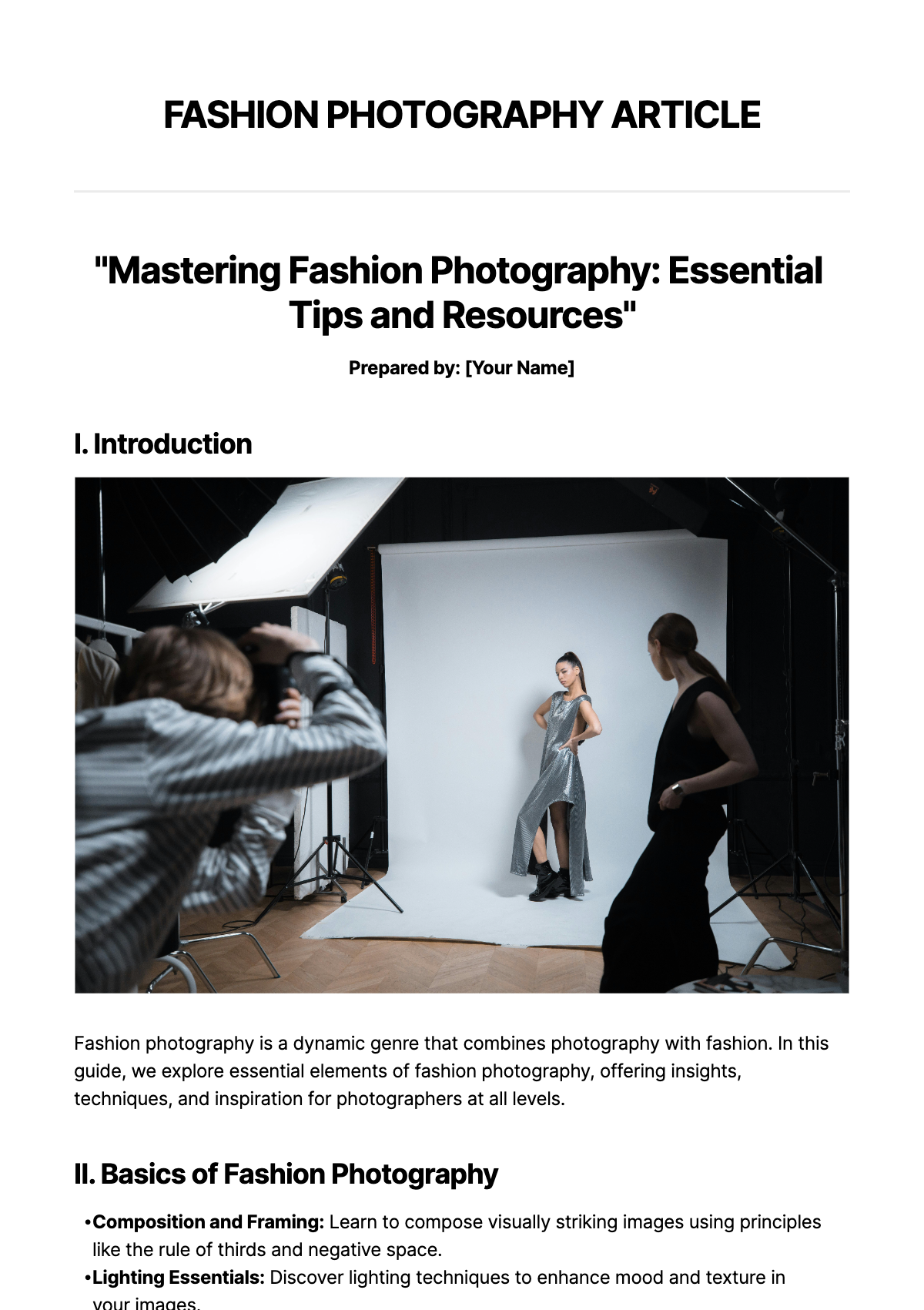 Free Fashion Photography Article Template