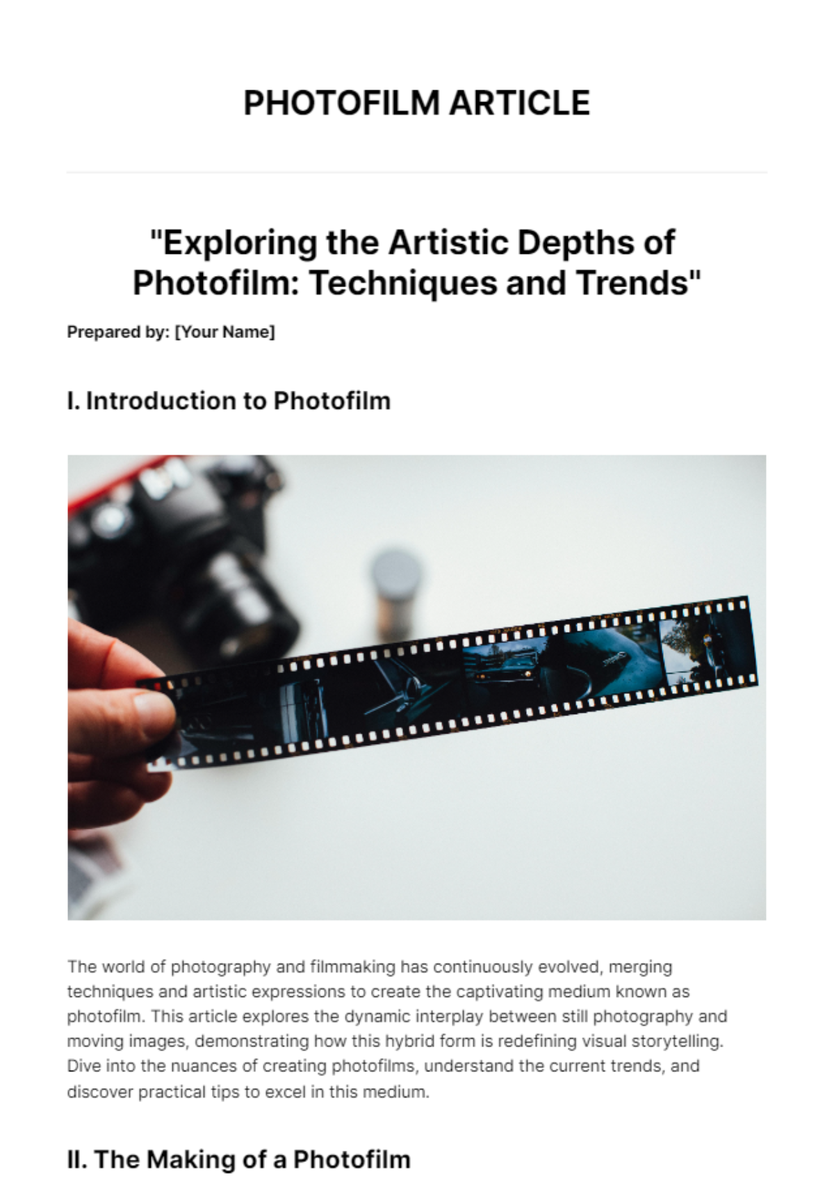 Free Photofilm Article Template