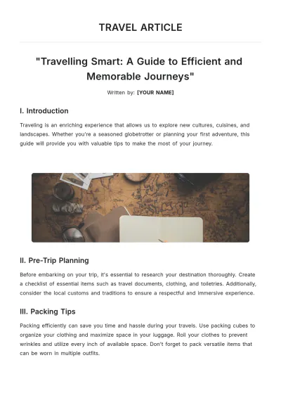Free Travel Article Template to Edit Online