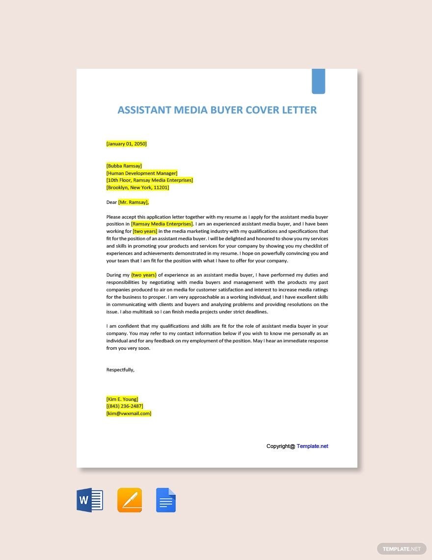 Free Assistant Media Buyer Cover Letter Template