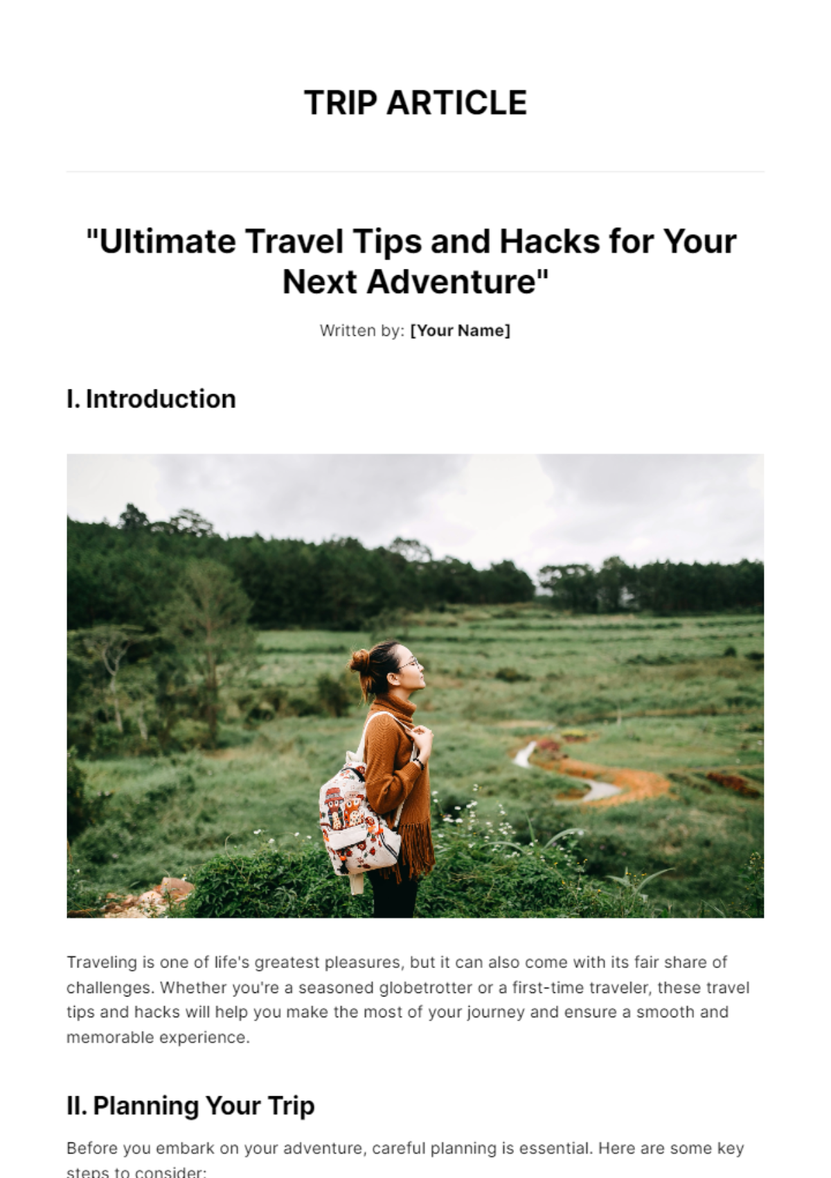 Free Trip Article Template
