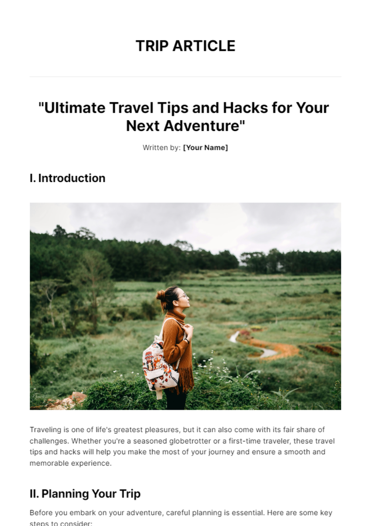 Trip Article Template - Edit Online & Download