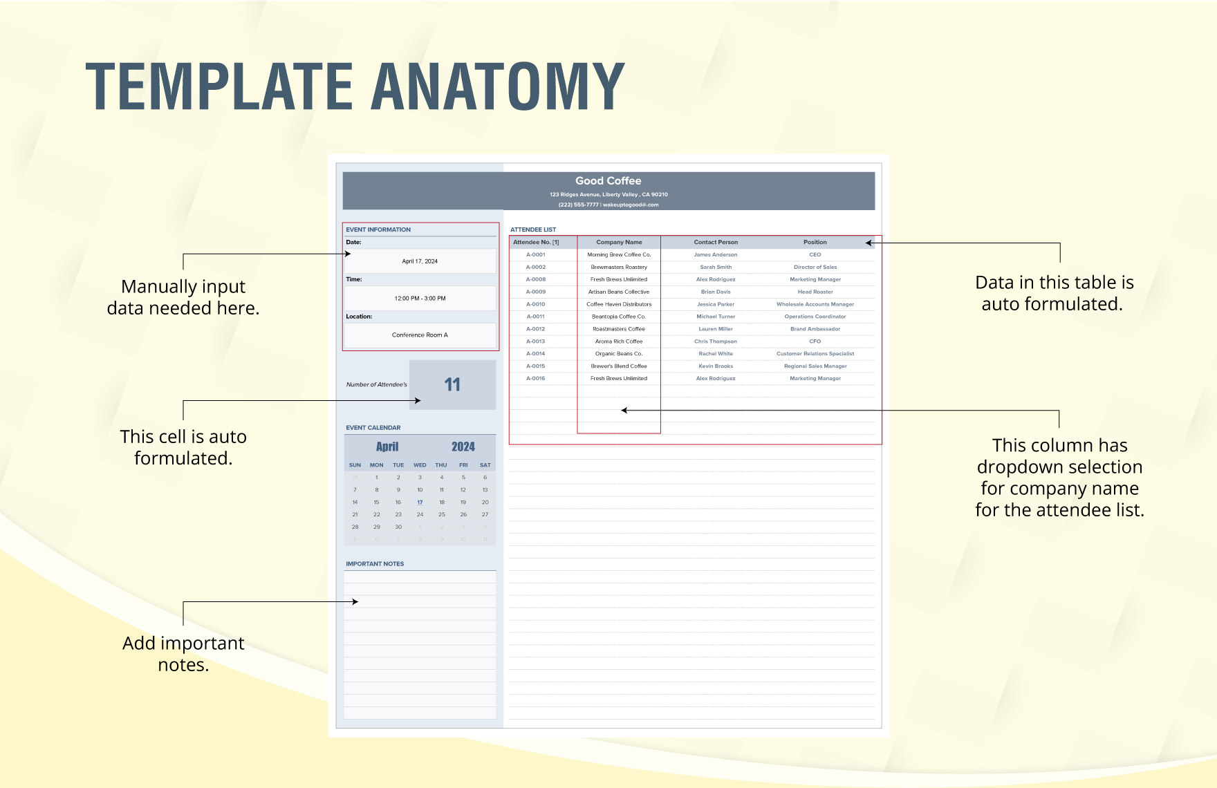 Sales Networking Event Attendee List Template