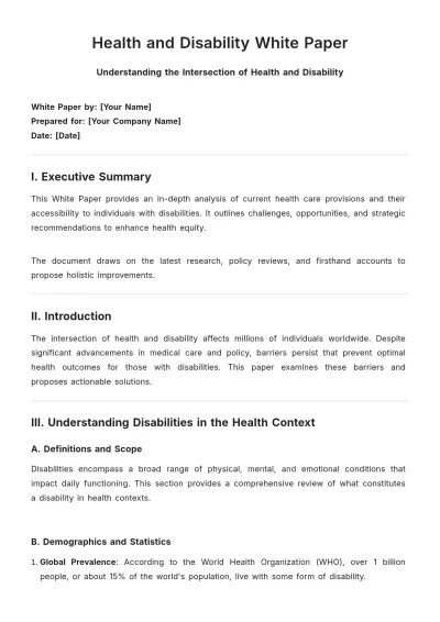 Free Health And Disability White Paper Template to Edit Online