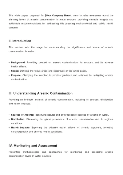 Free Arsenic Contamination In Water White Paper Template to Edit Online