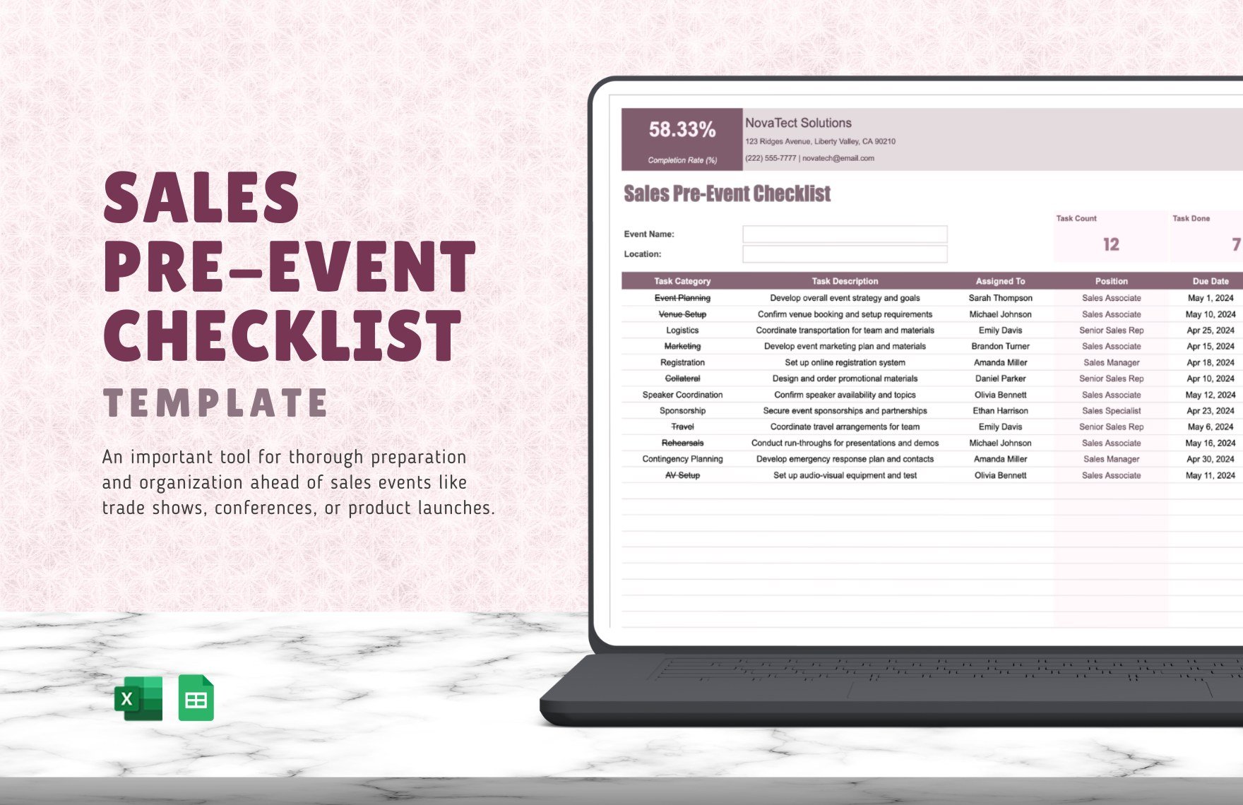 Sales Pre-Event Checklist Template in Excel, Google Sheets