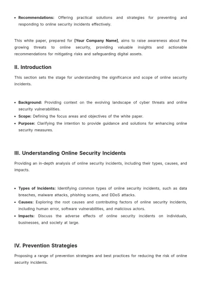 Free Online Security Incident White Paper Template to Edit Online