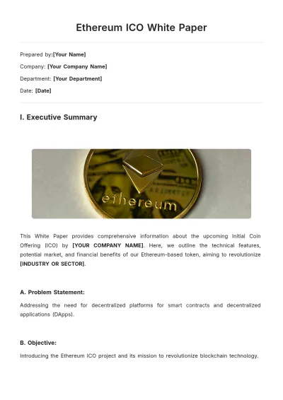 Free Ethereum ICO White Paper Template to Edit Online