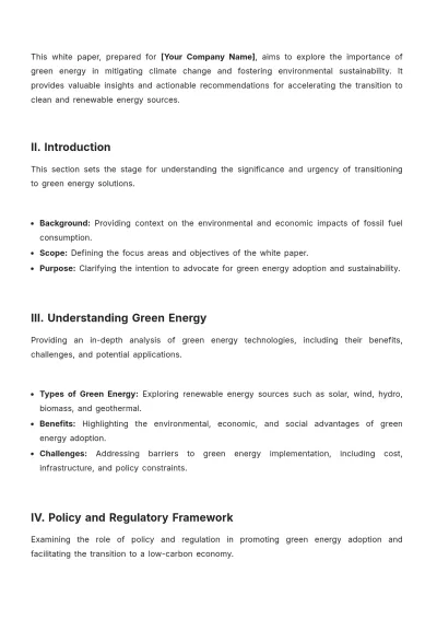 Free Green Energy White Paper Template to Edit Online