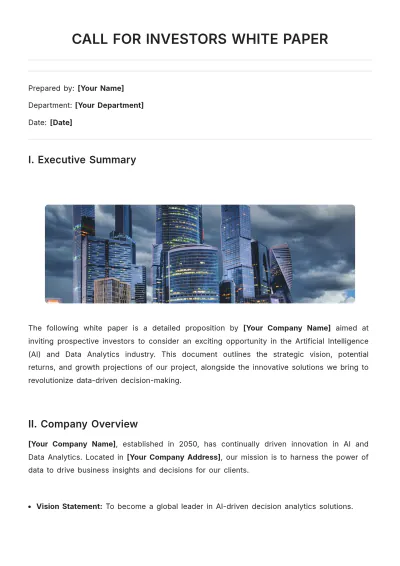 Free Call For Investors White Paper Template to Edit Online