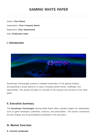 Free Gaming White Paper Template to Edit Online
