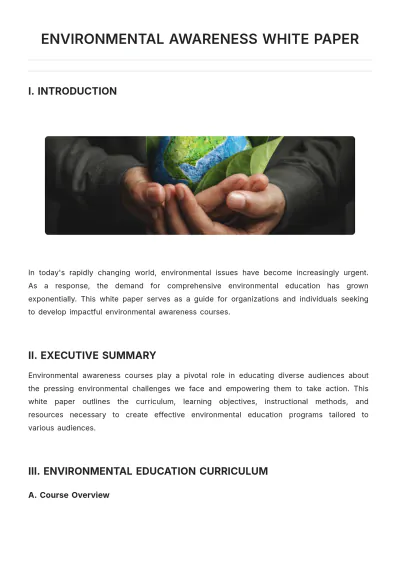Free Environmental Awareness Course White Paper Template to Edit Online