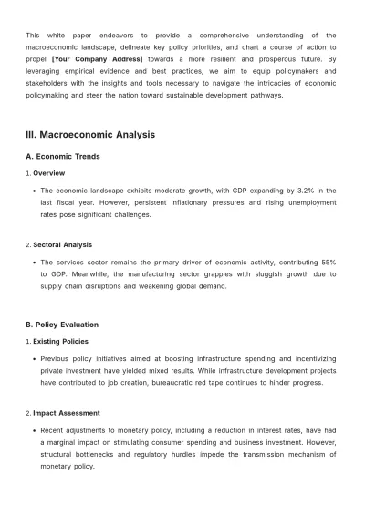 Free Economic Policy White Paper Template to Edit Online