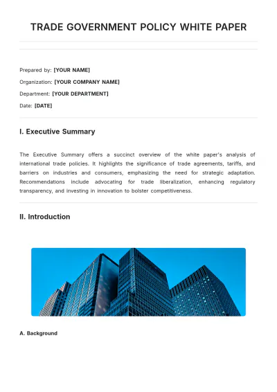 Free Trade Government Policy White Paper Template to Edit Online