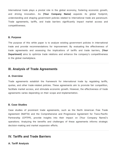 Free Trade Government Policy White Paper Template to Edit Online
