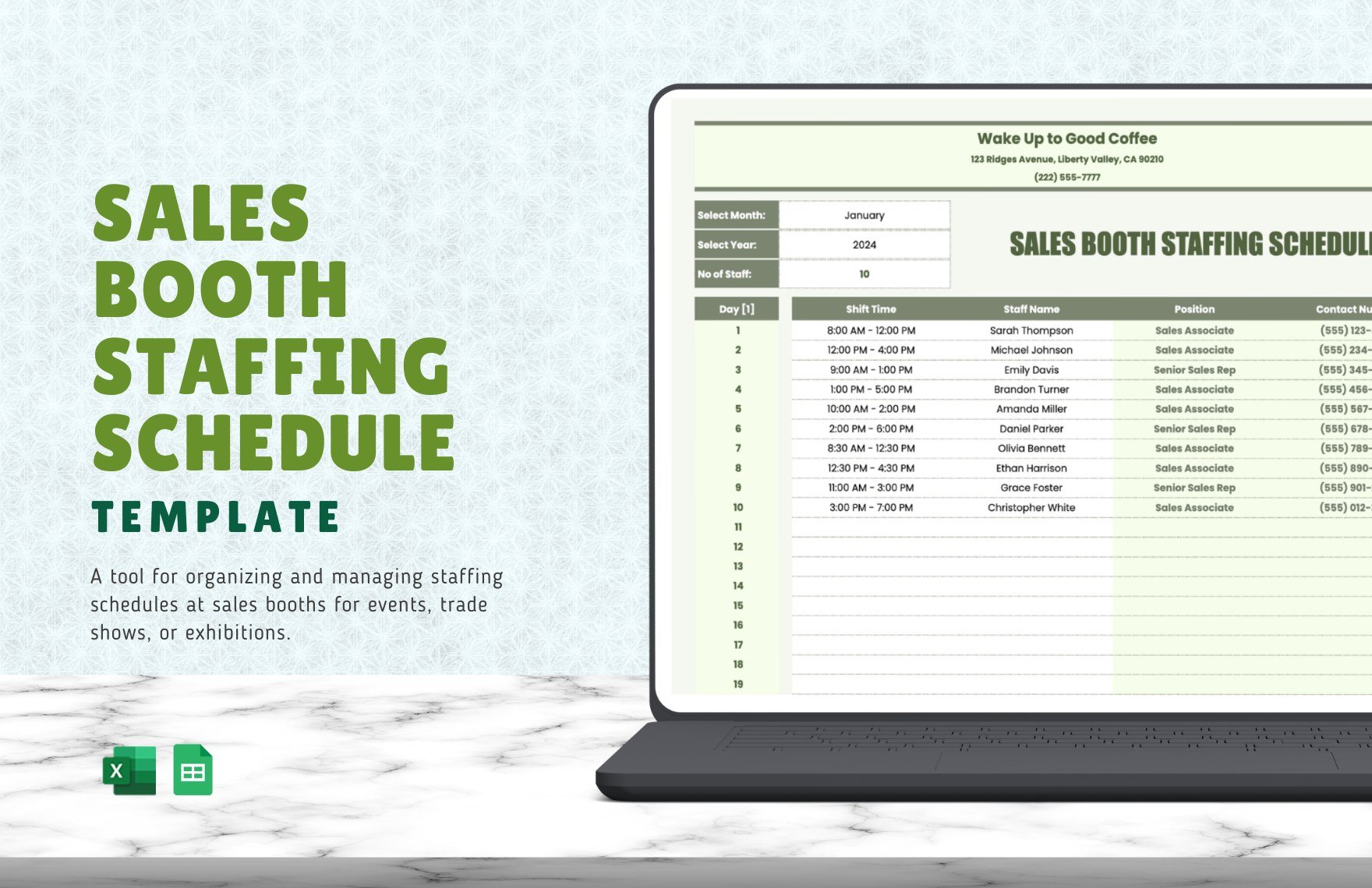 Sales Booth Staffing Schedule Template in Excel, Google Sheets