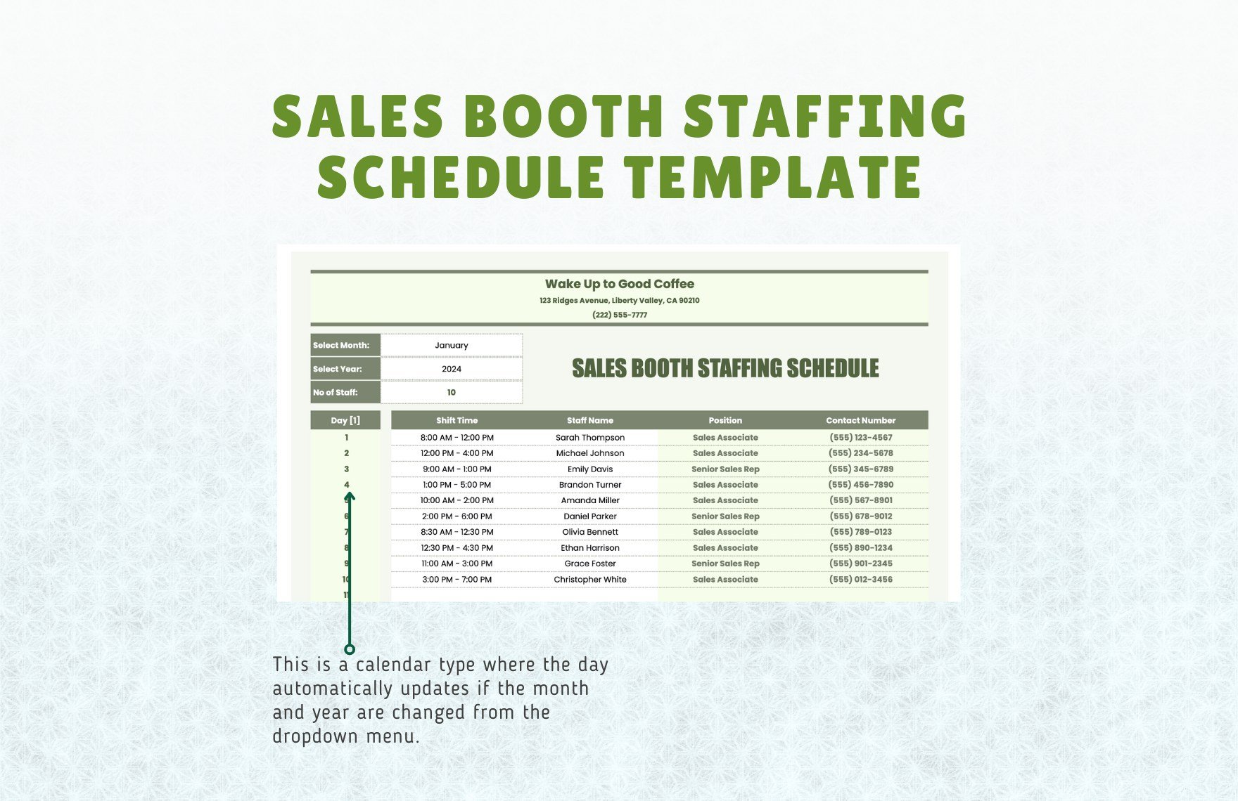 Sales Booth Staffing Schedule Template