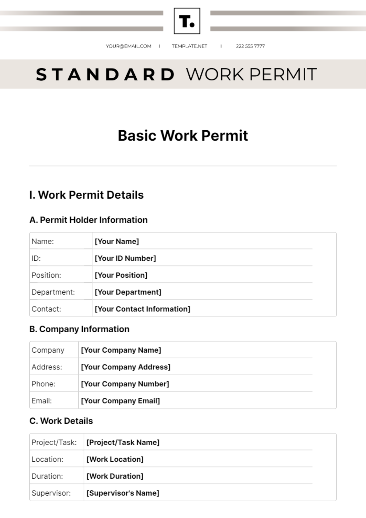 Basic Work Permit Template