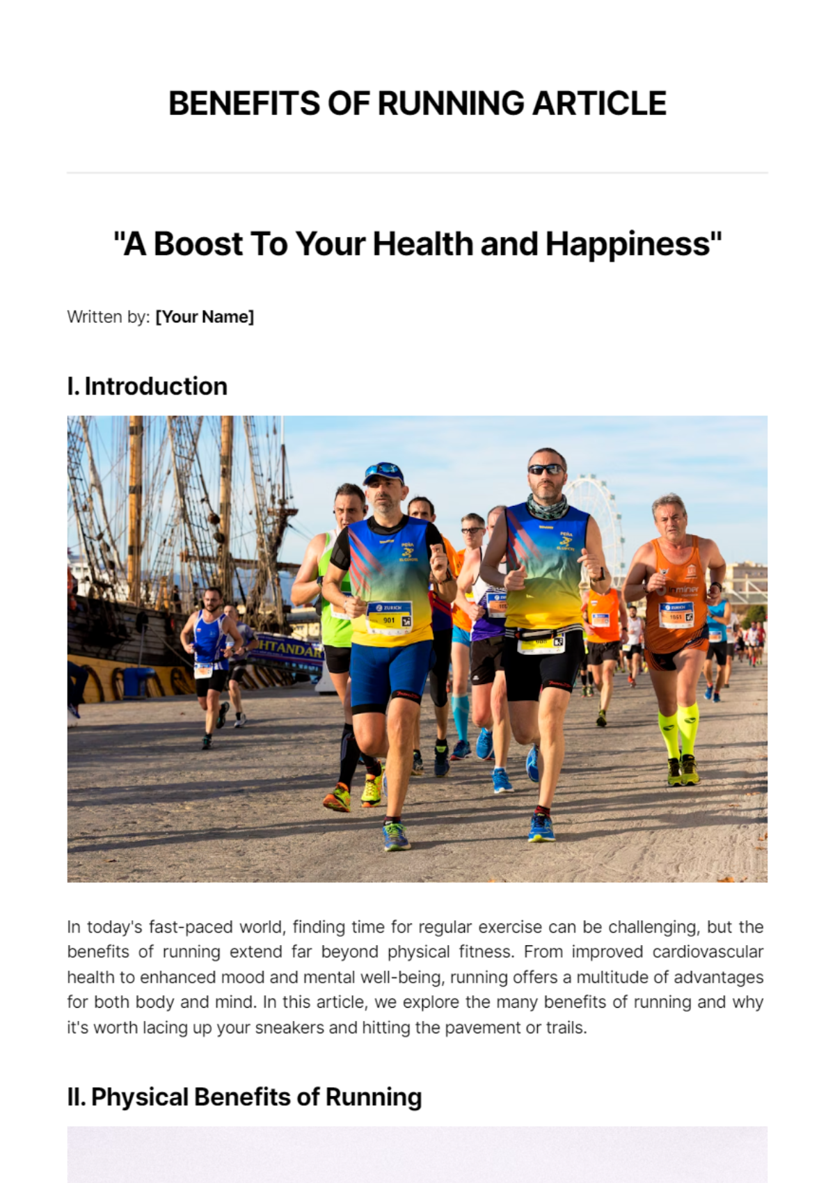Free Benefits of Running Article Template