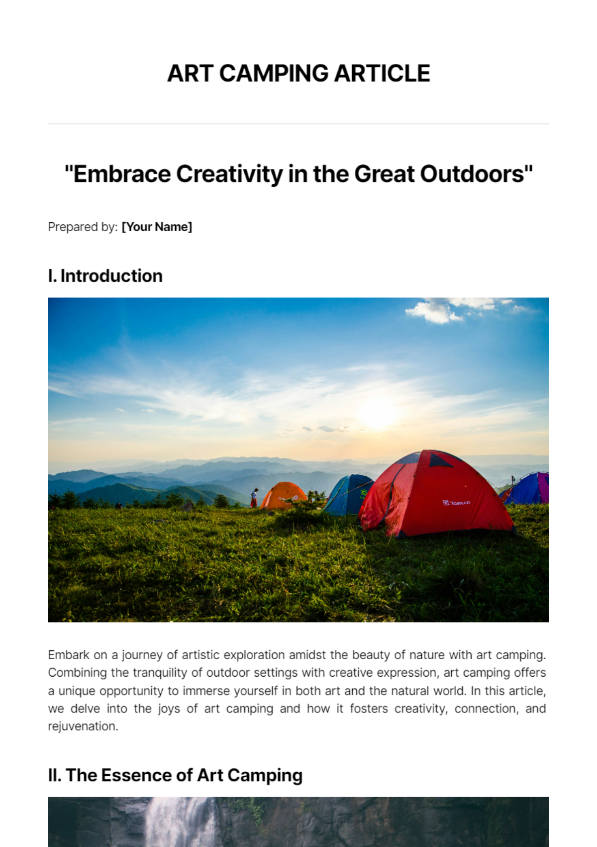 Free Art Camping Article Template
