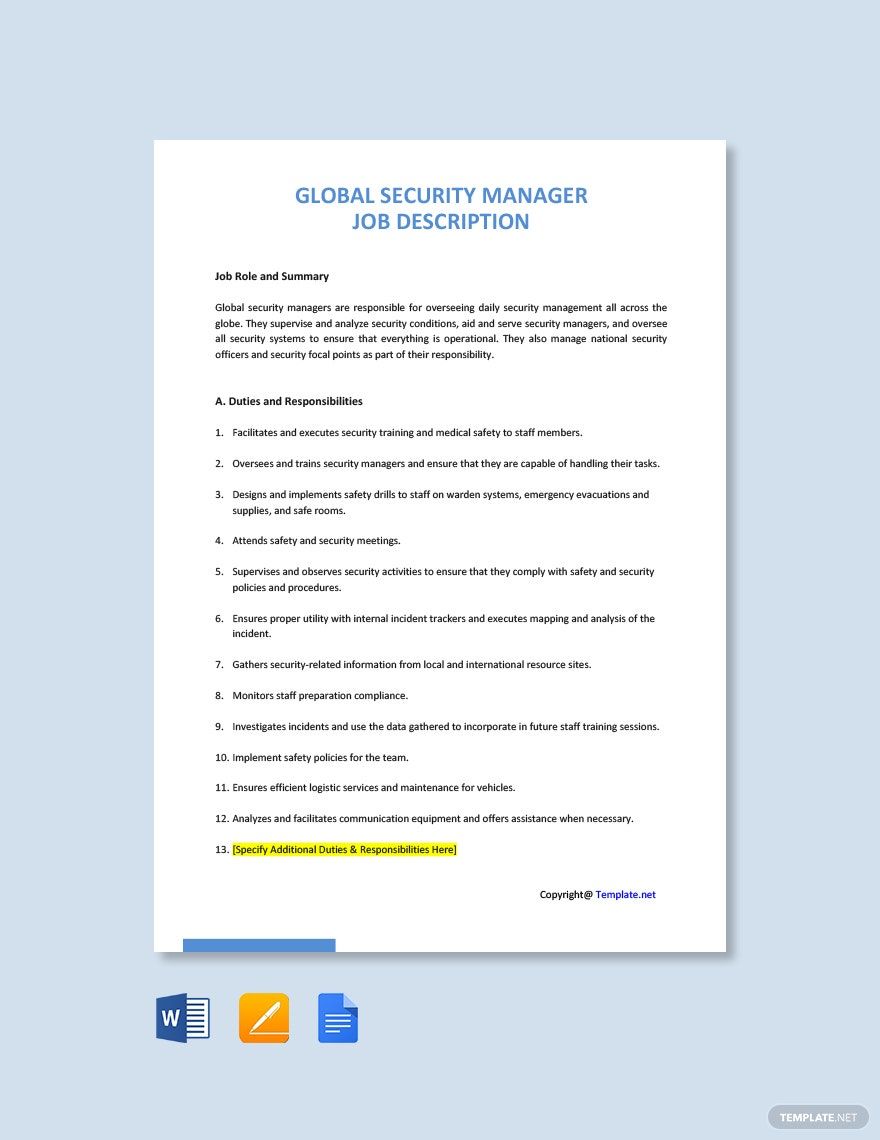 Global Security Manager Job Ad/Description Template