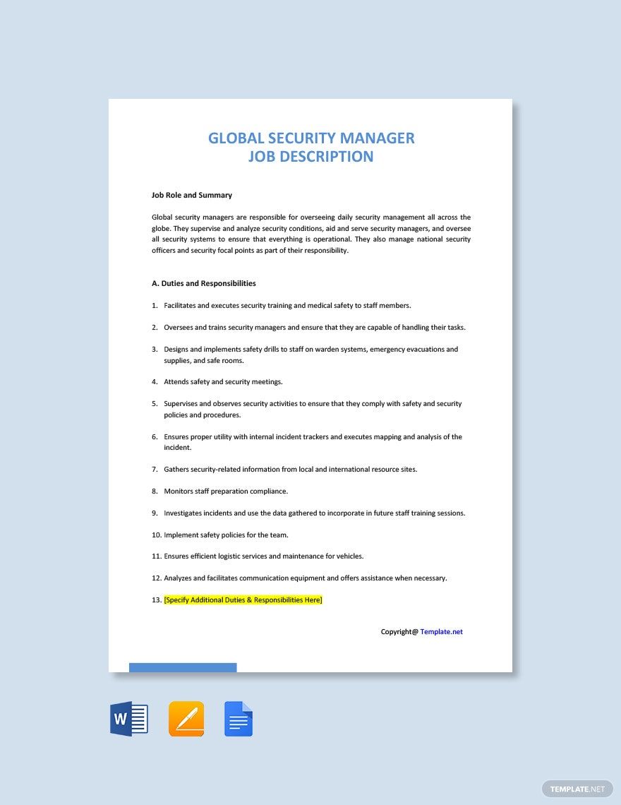 Security Manager Template In PDF FREE Download Template