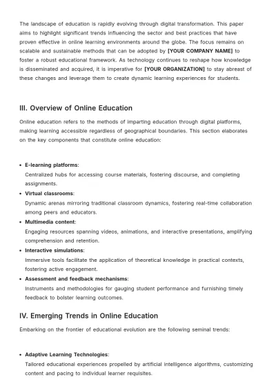 Free Online Education White Paper Template to Edit Online