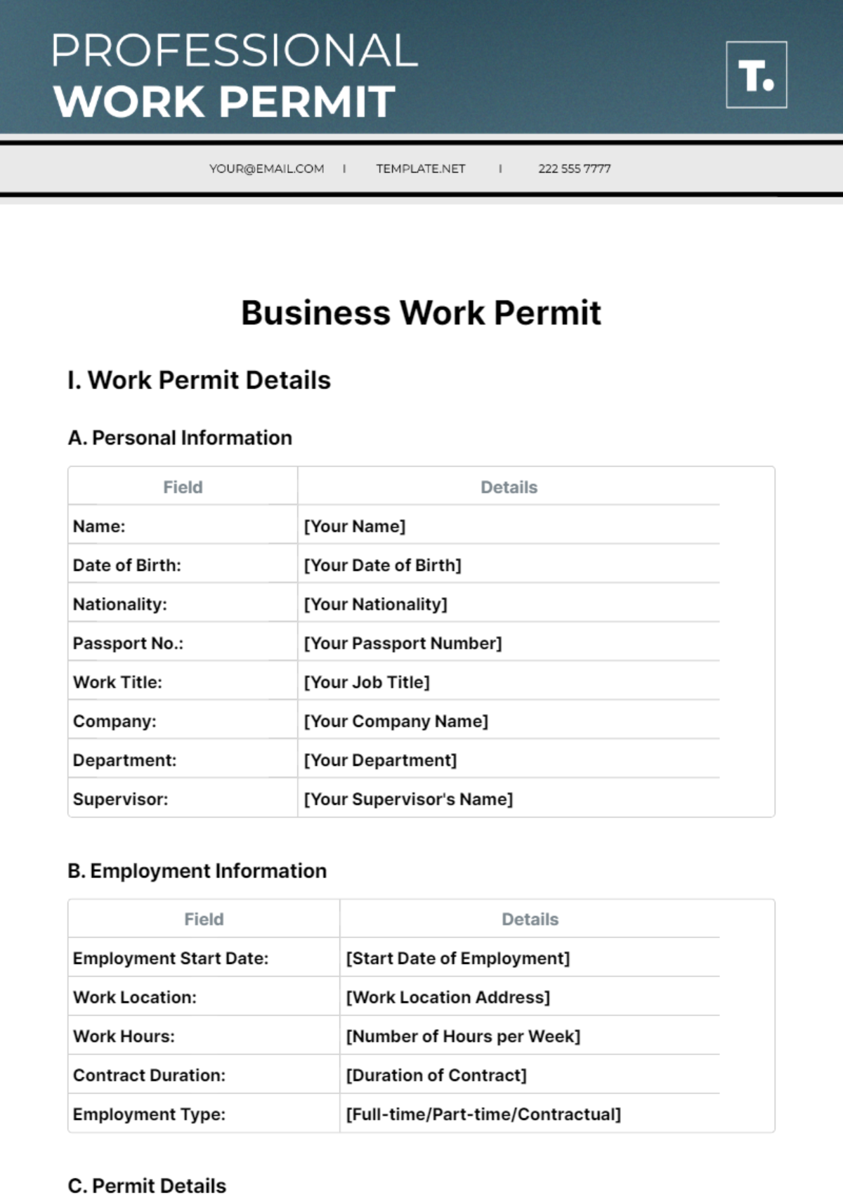 Business Work Permit Template