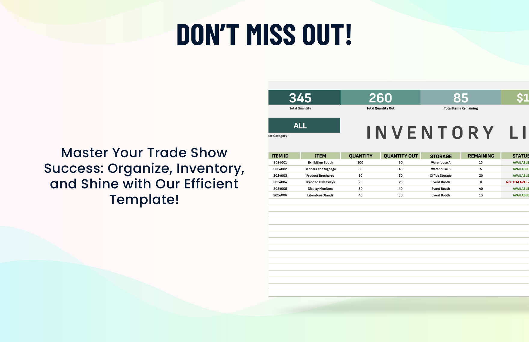Sales Trade Show Inventory List Template