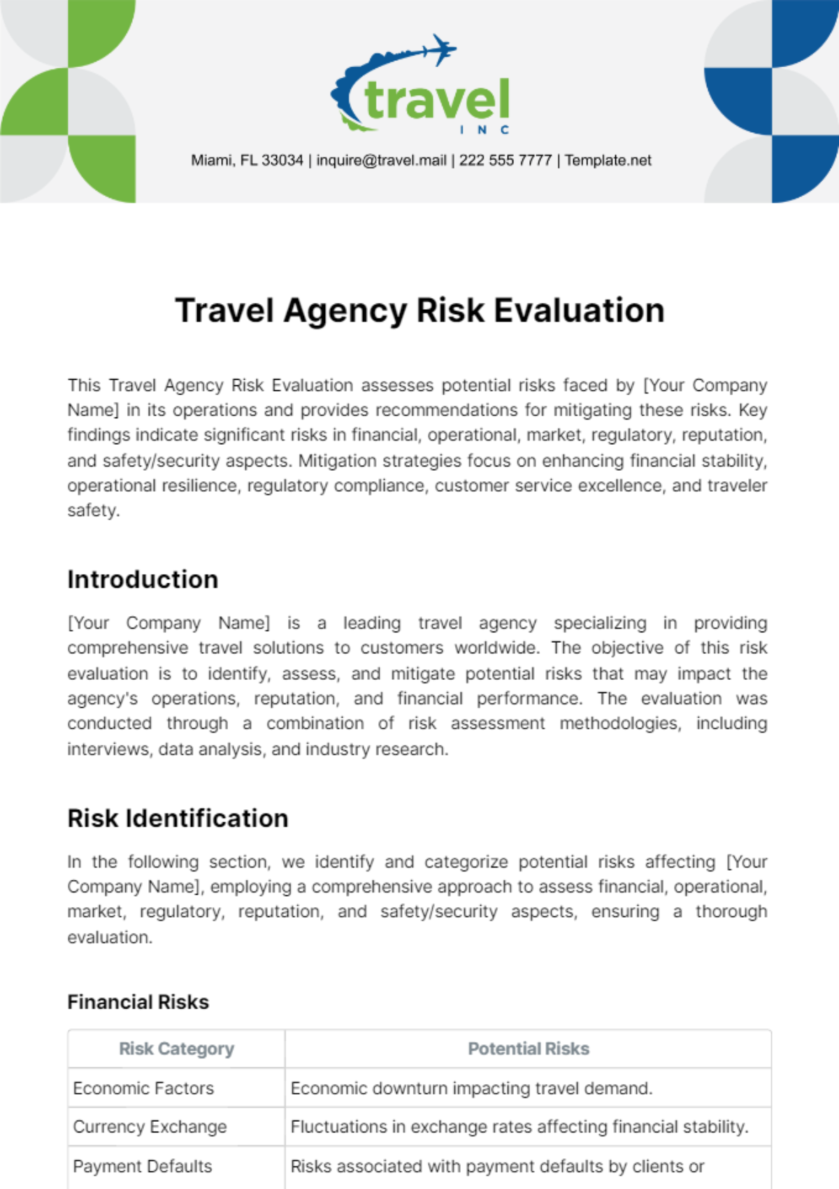 Free Travel Agency Risk Evaluation Template