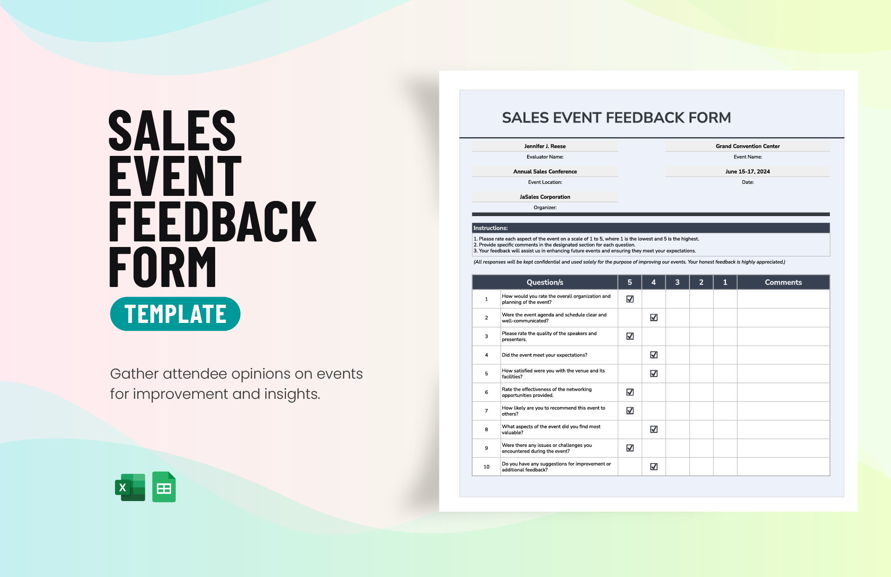 Sales Event Feedback Form Template in Excel, Google Sheets